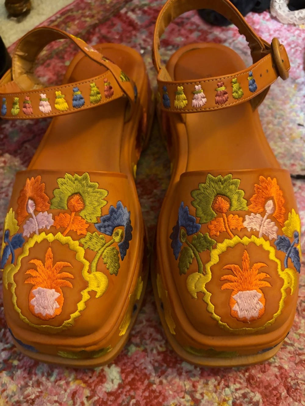 FARM Rio Orange Embroidered Platform Sandals